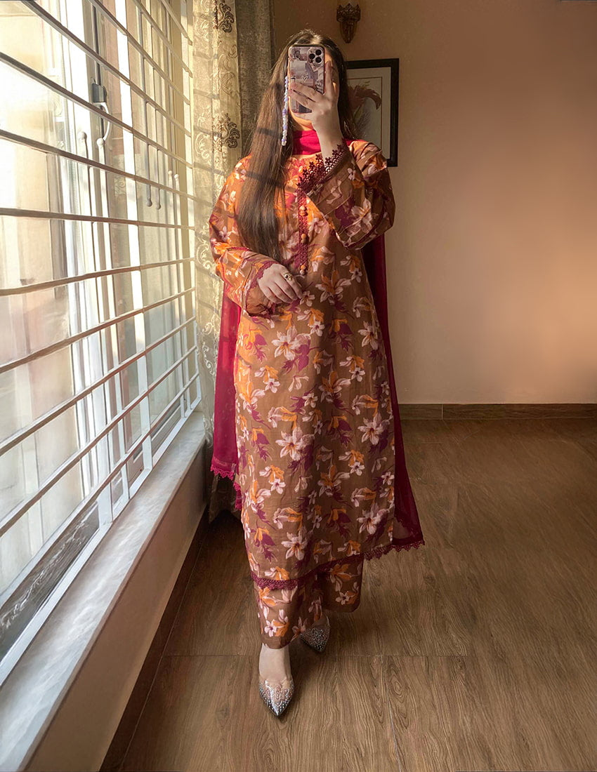 3 Piece – Cambric Printed Dress