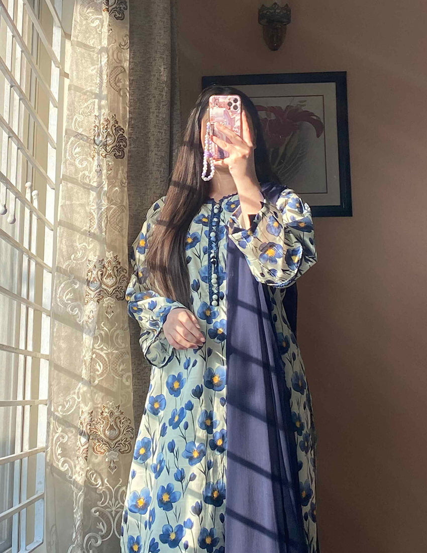 3 Piece –Cambric Printed Dress