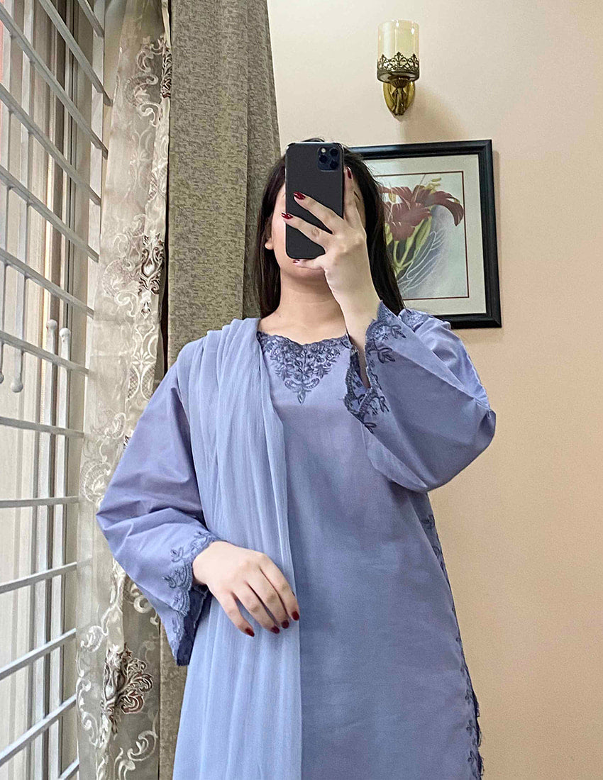 3 Piece Front Back Embroidered Dress
