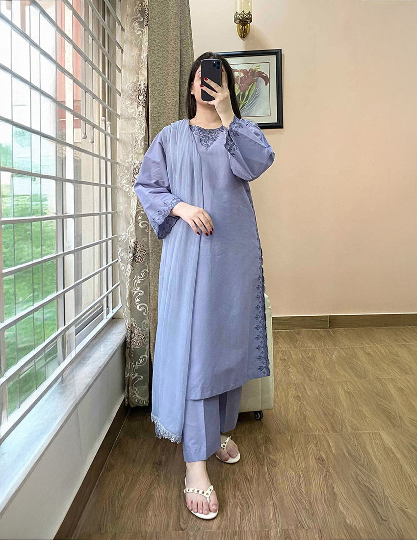 3 Piece Front Back Embroidered Dress