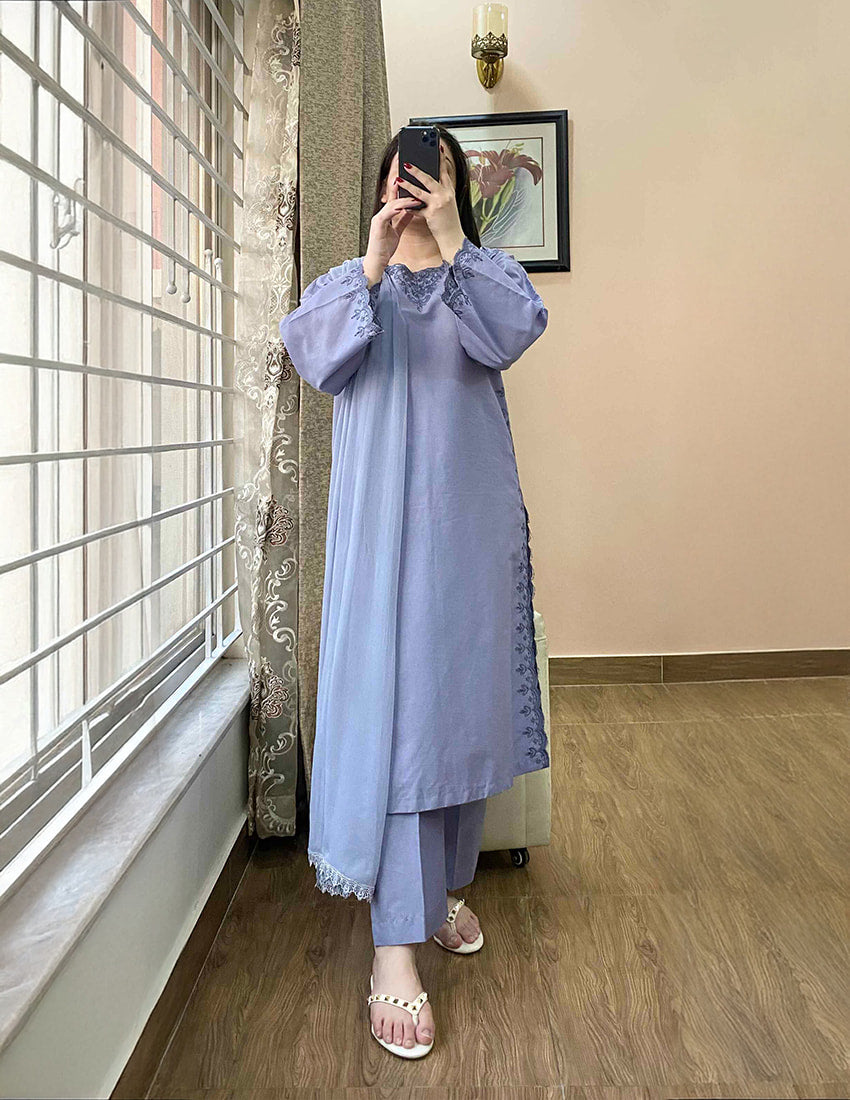 3 Piece Front Back Embroidered Dress