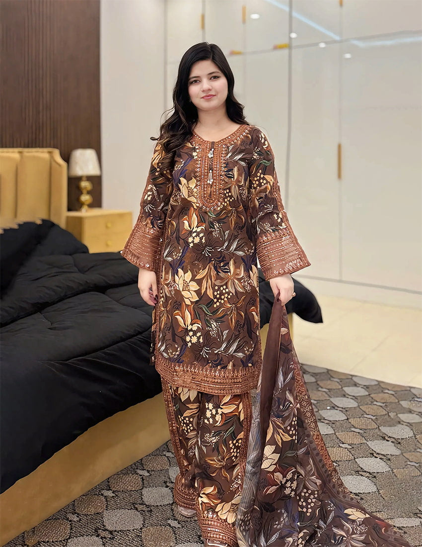 3 Piece – Embroidered Dress
