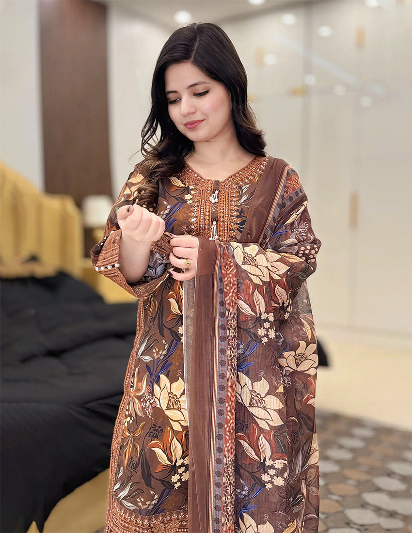 3 Piece – Embroidered Dress