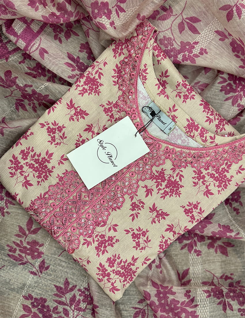 3 Piece - Printed Embroidered Suit