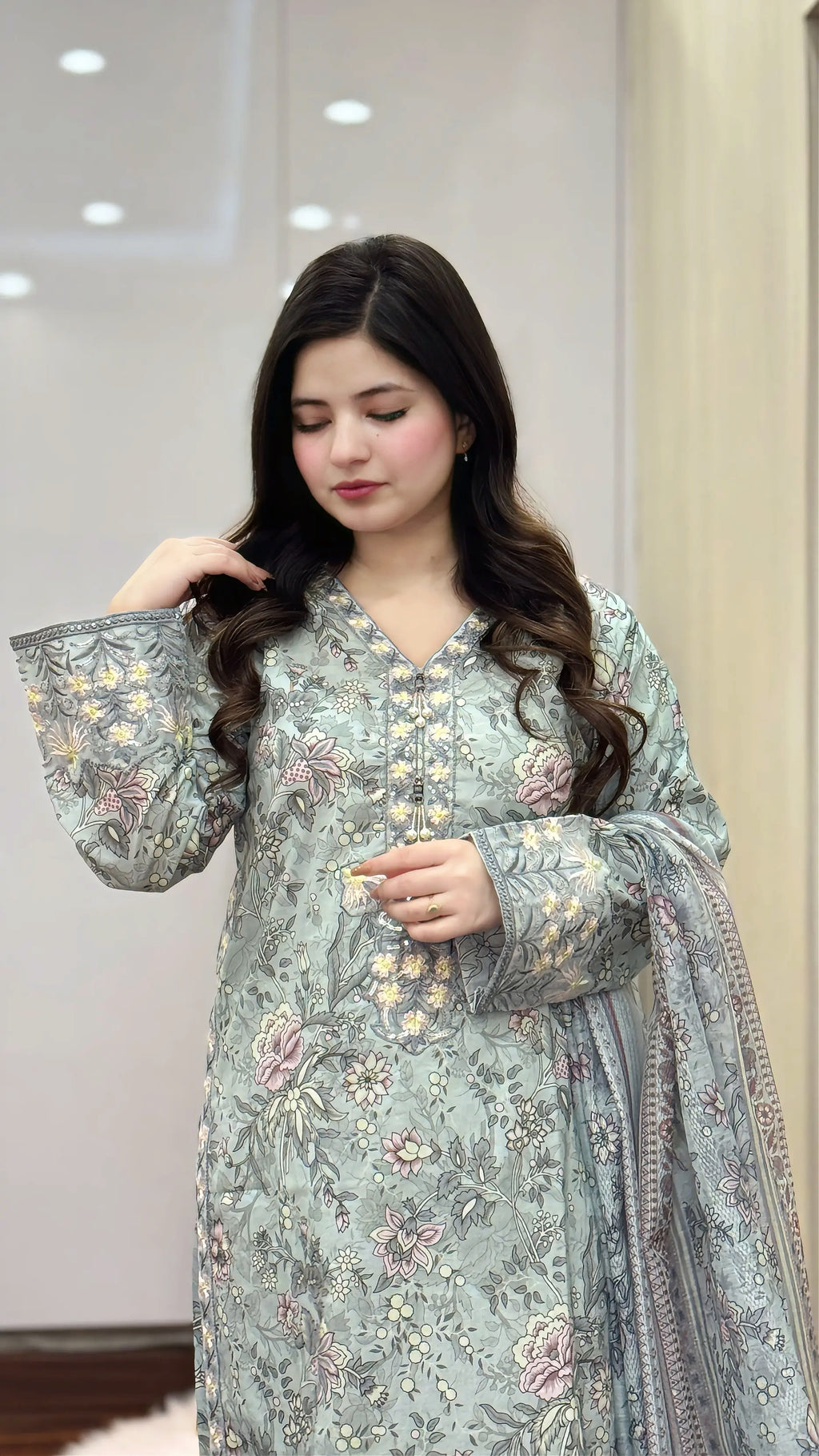3 Piece –Embroidered Printed Dress