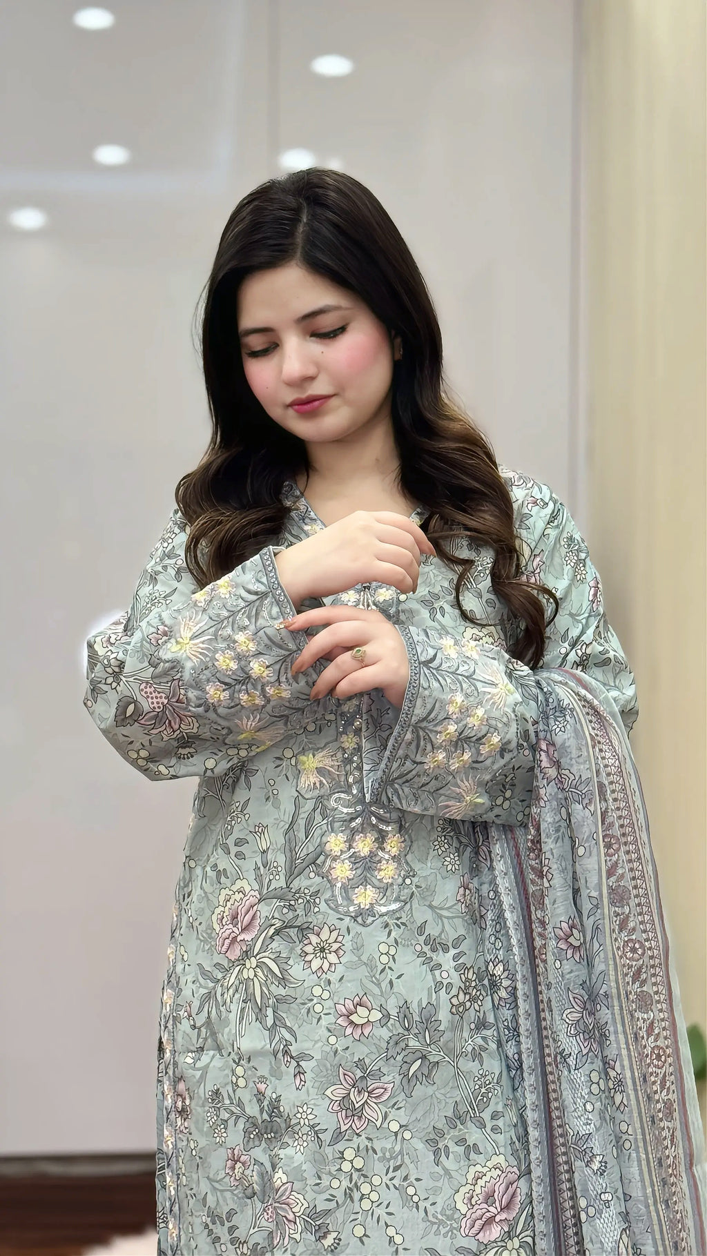 3 Piece –Embroidered Printed Dress
