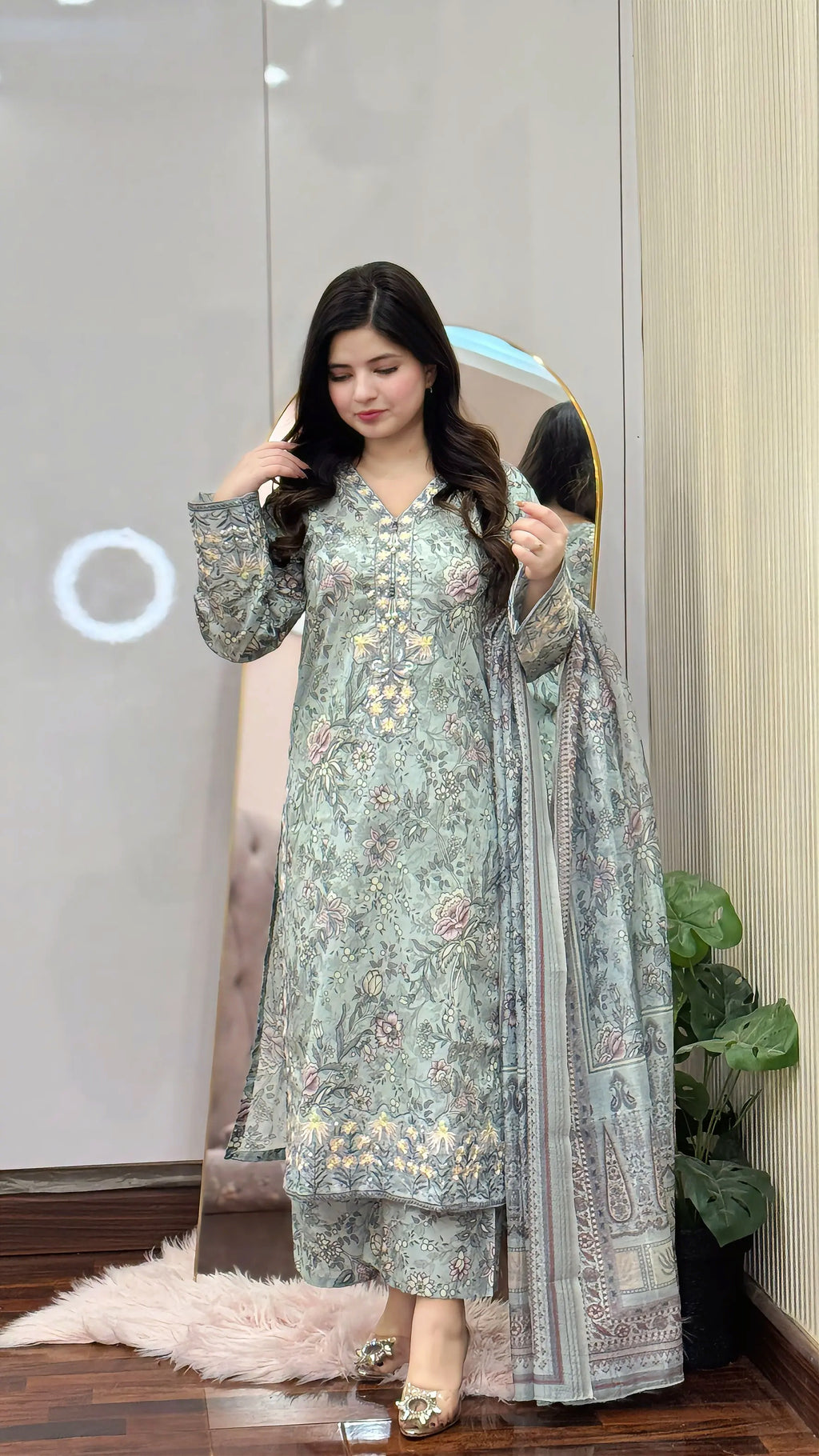 3 Piece –Embroidered Printed Dress