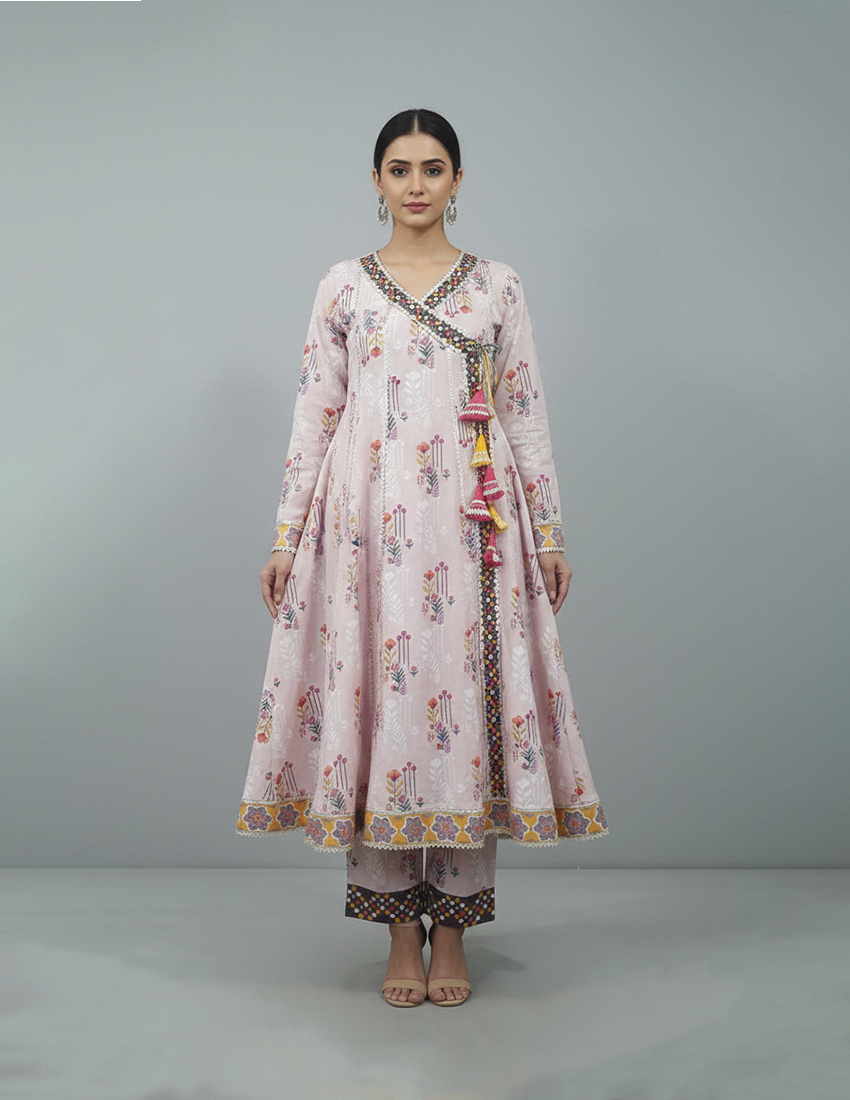 2 Piece - Printed Angrakha Style Suit