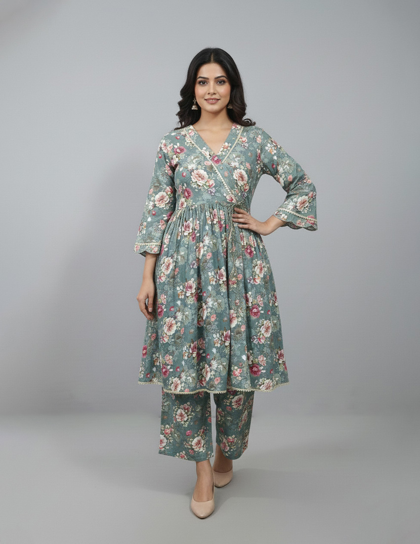 2 Piece Printed Long Frock Dress