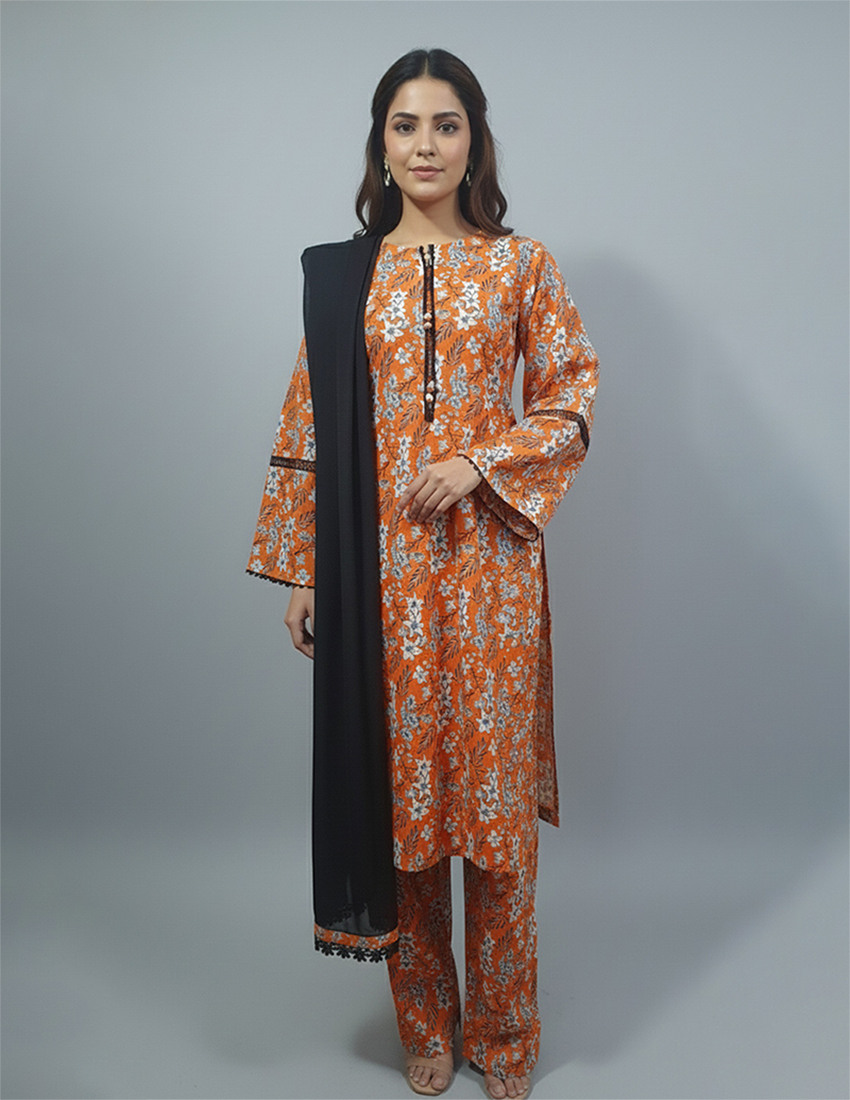 3 Piece - Khaddar Printed Dress