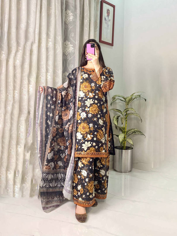 Embroidered Floral Printed Dress
