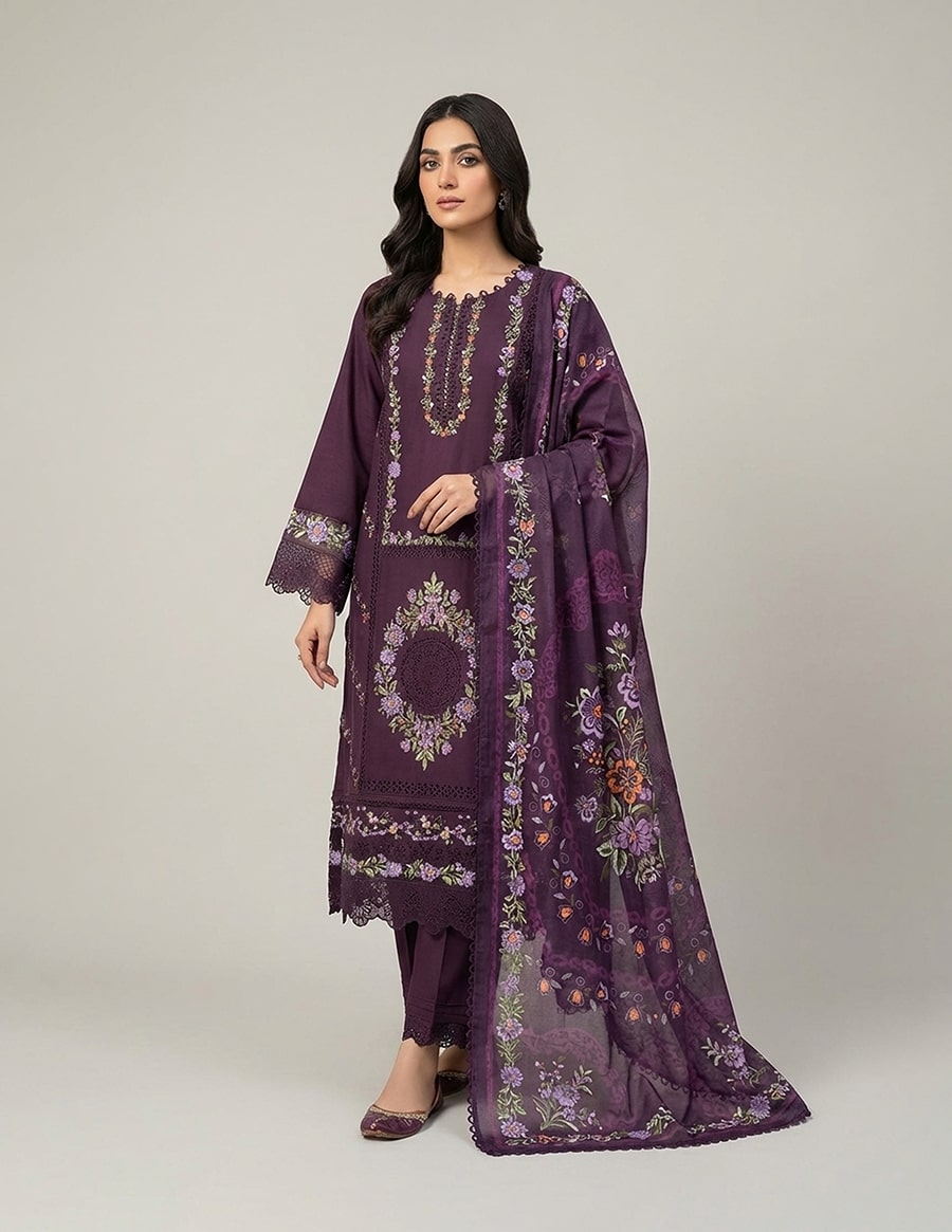 3 Piece – Embroidered Dress