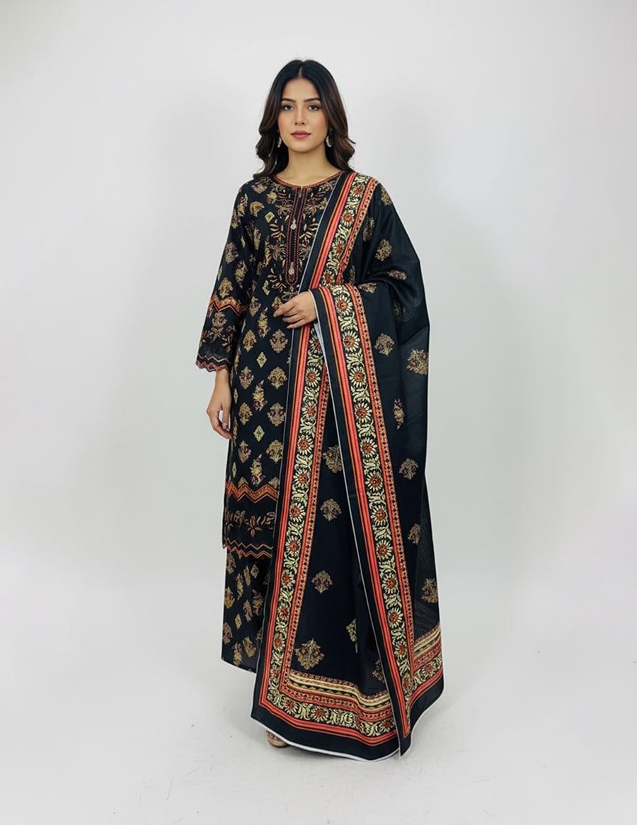 3 Piece – Embroidered Dress