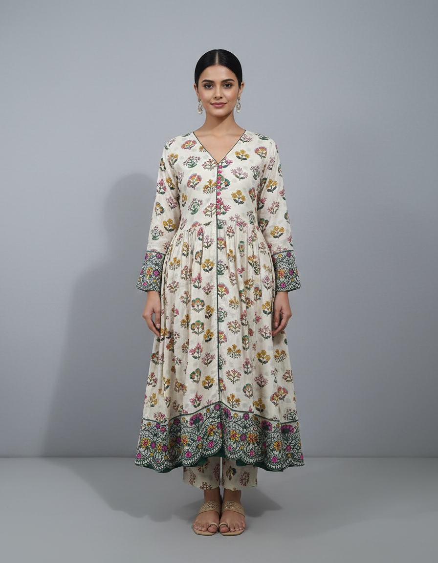 2 Piece Embroidered Long Frock Dress