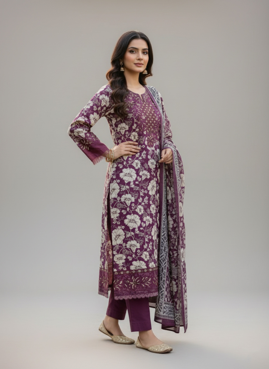 3 Piece – Embroidered Dress